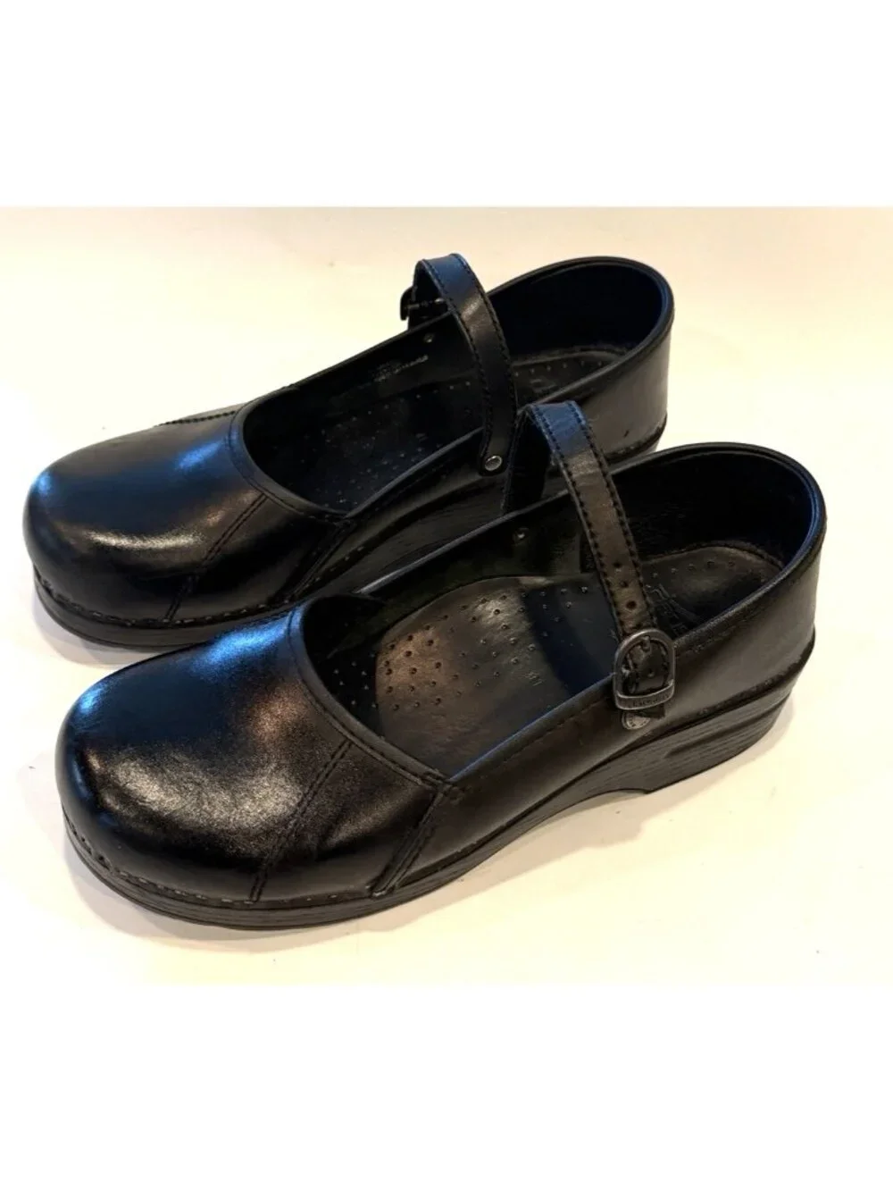 Dansko Women's Black Leather Mary Jane Clog Mules Strap Buckle Comfort Size 41